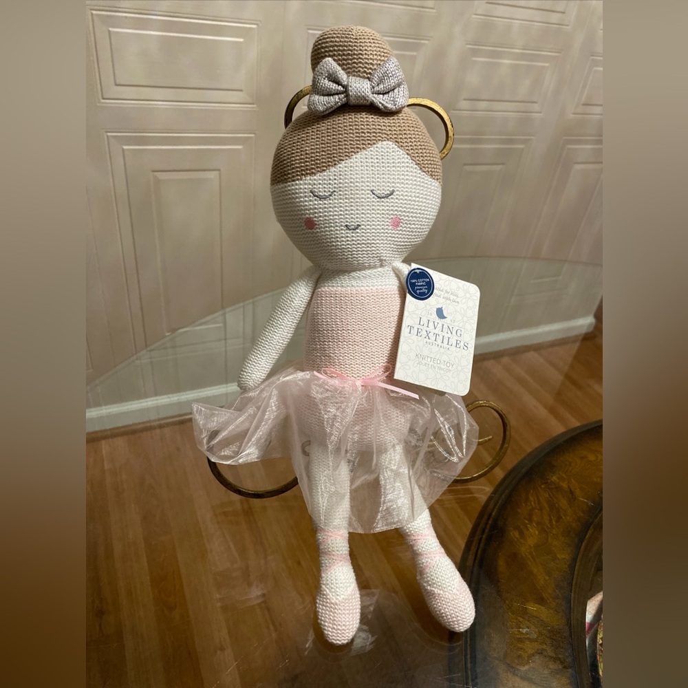 Living Textiles Emma Ballerina Baby Doll Plush Knitted Toy Rattle Pink Tutu 18”